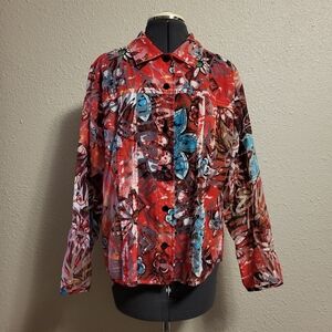 Chico's Red/Blue/Black/White/Yellow/Green Burnout Button Up Top Size 2
